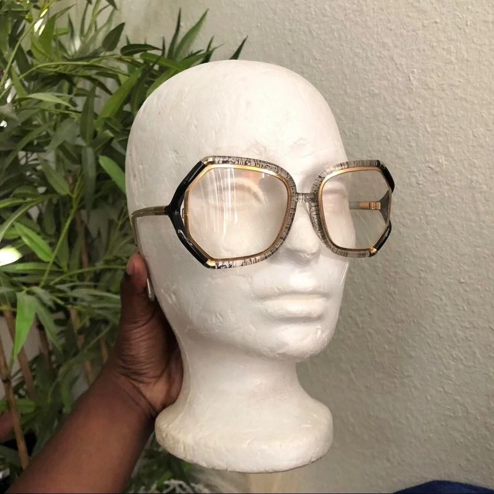 TED LAPIDUS Vintage Large Oversize Geometric Eyeglasses Frames Paris France Gold